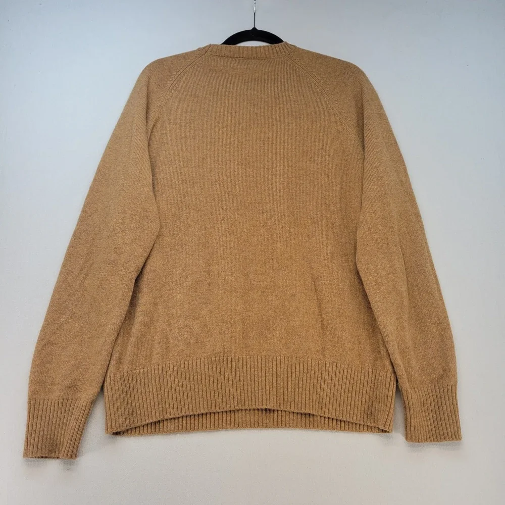 J.Crew Sweater Mens Medium Tan Lambswool Blend Raglan Crewneck Knit
